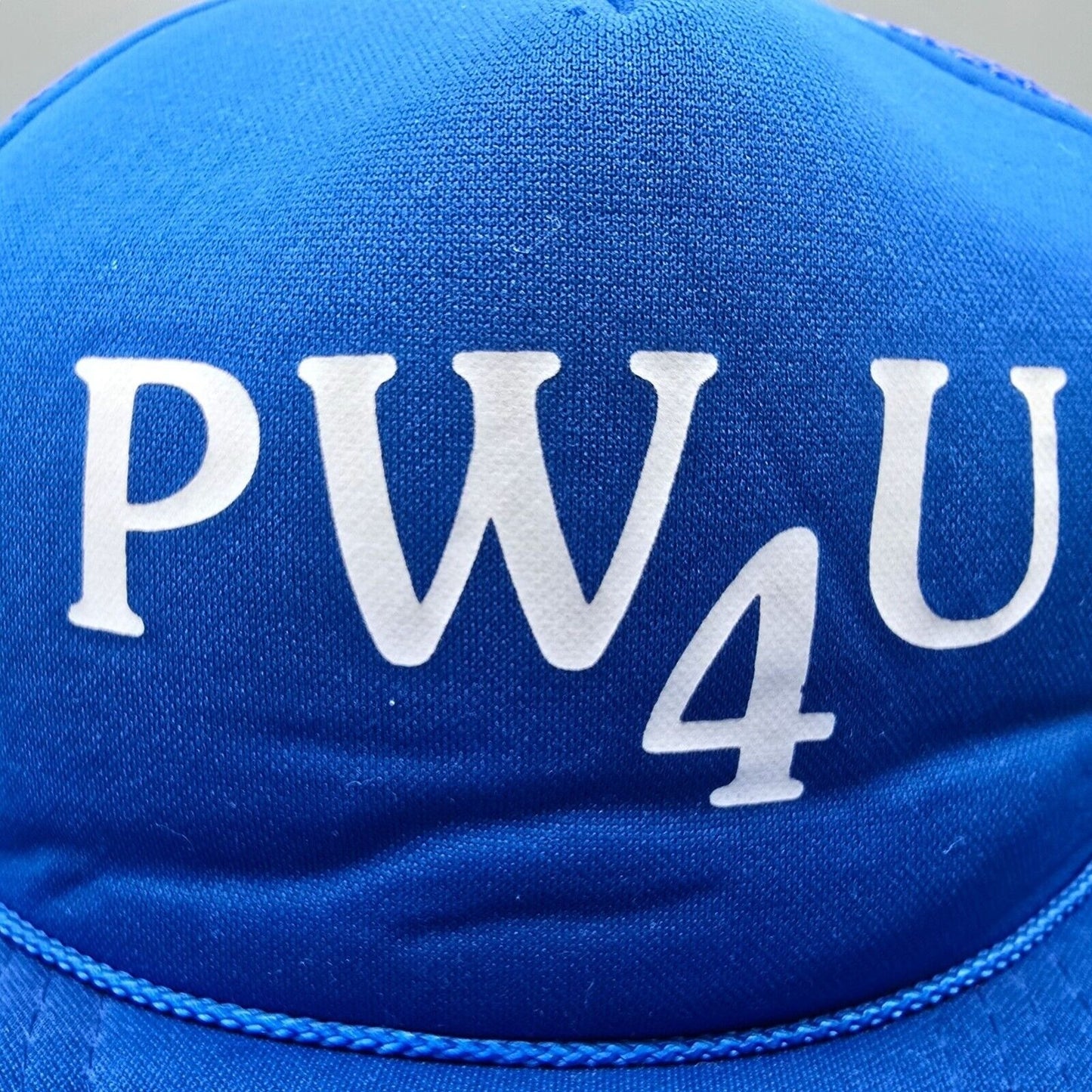 Vintage Distressed PW4U Blue Adjustable Snapback Mesh Crown Trucker Hat