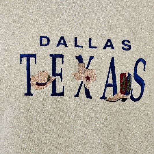 TSC West Heavy Weight Vintage Embroidered Dallas Texas Beige Graphic T-Shirt (L)