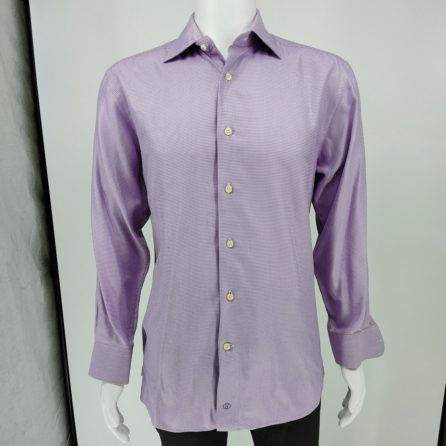 NWOT David Donahue Purple Micro Check Button Up Dress Shirt (15 32/33)