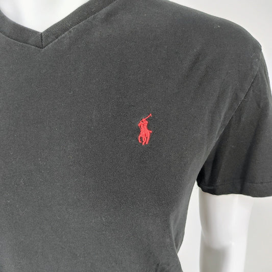 Polo Ralph Lauren Classic Fit Black V-Neck T-Shirt with Red Pony Chest Logo (M)