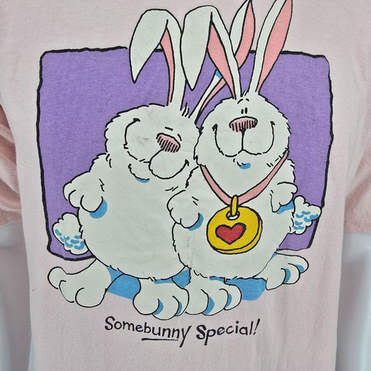 Vintage 1990s Somebunny Special! Bunny Tail Pink Graphic T-Shirt (One Size)