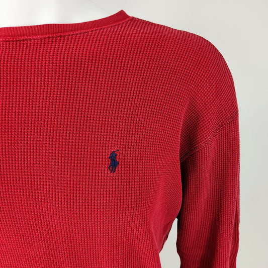 Polo Ralph Lauren Sleepwear Red Waffle Knit Thermal Pajama Logo Shirt (Large)