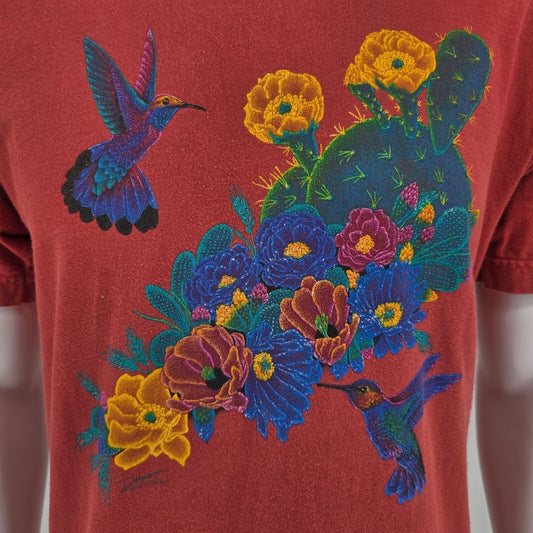 Vintage 1990s Desert Impressions Sedona Arizona Hummingbird Floral T-Shirt (M/L)