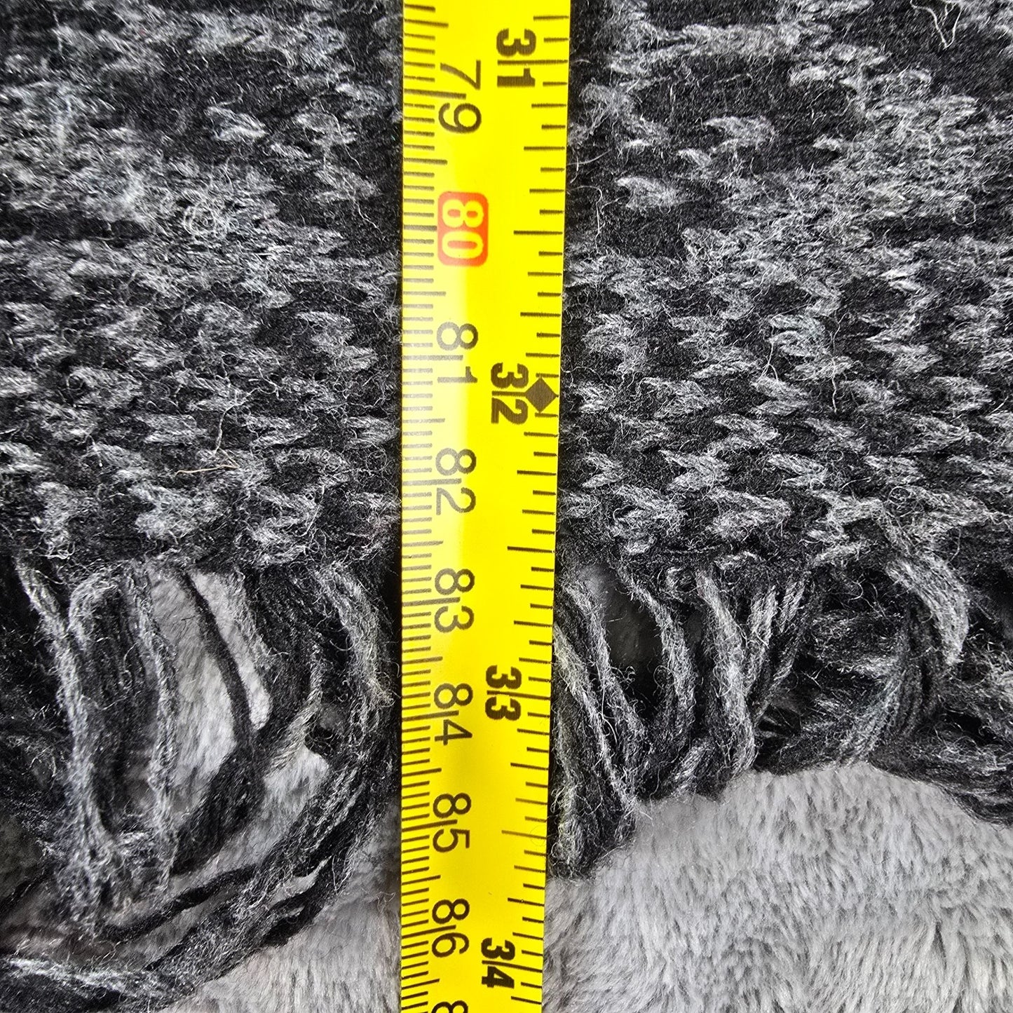 Vintage Y2K Charcoal Gray Knit Acrylic Boho Fringe Poncho Sweater (One Size)