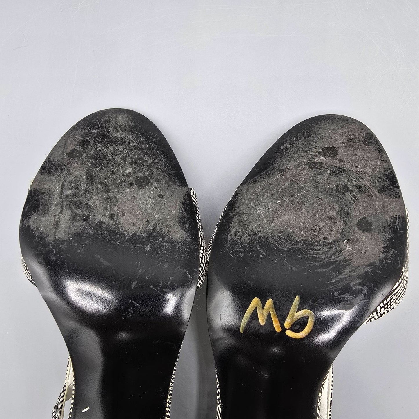 Vintage 1980s Chandlers Black/White Zig-Zag Print T-Strap Stiletto Heels (7.5B)