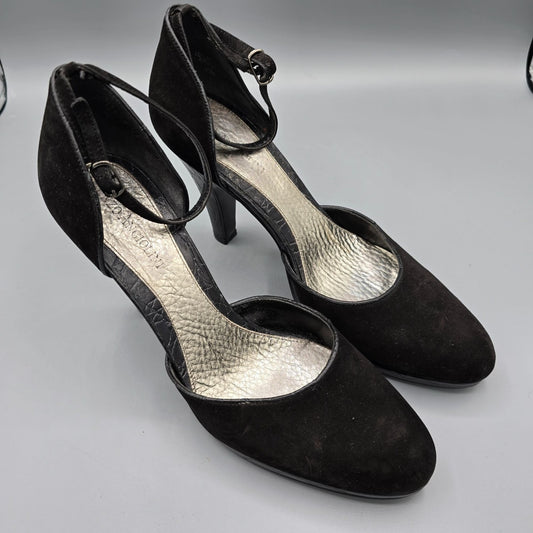 2010s Enzo Angiolini Eacallie Black Suede Ankle Strap D'Orsay Heels (7M)