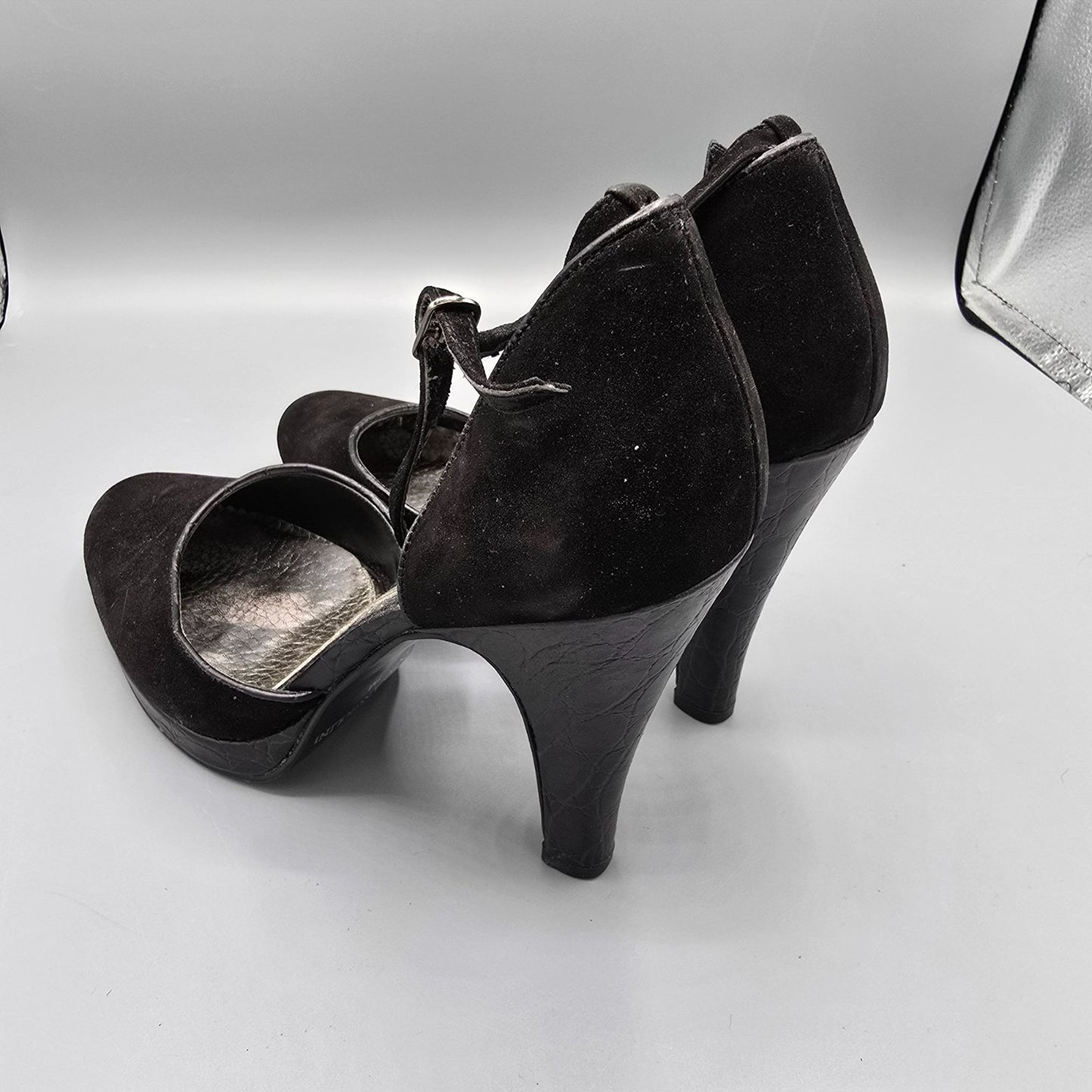 2010s Enzo Angiolini Eacallie Black Suede Ankle Strap D'Orsay Heels (7M)