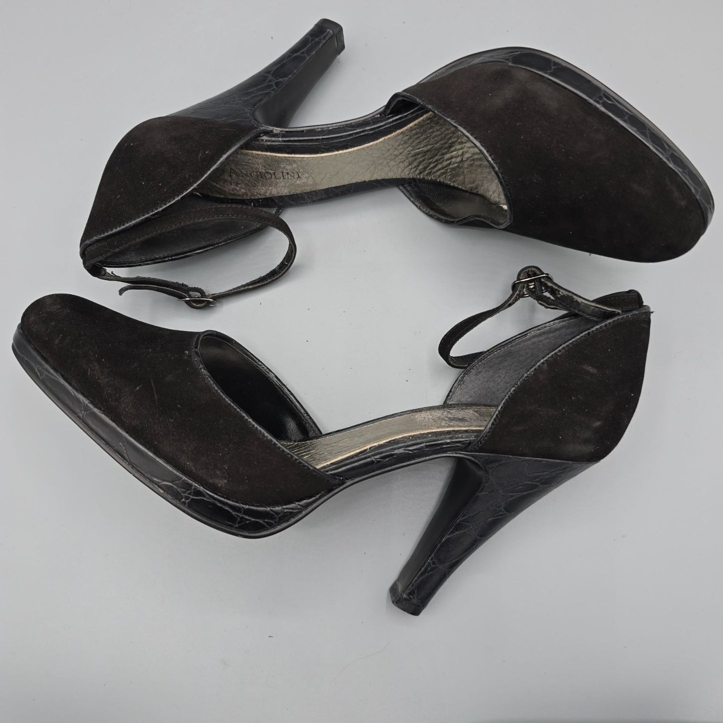 2010s Enzo Angiolini Eacallie Black Suede Ankle Strap D'Orsay Heels (7M)