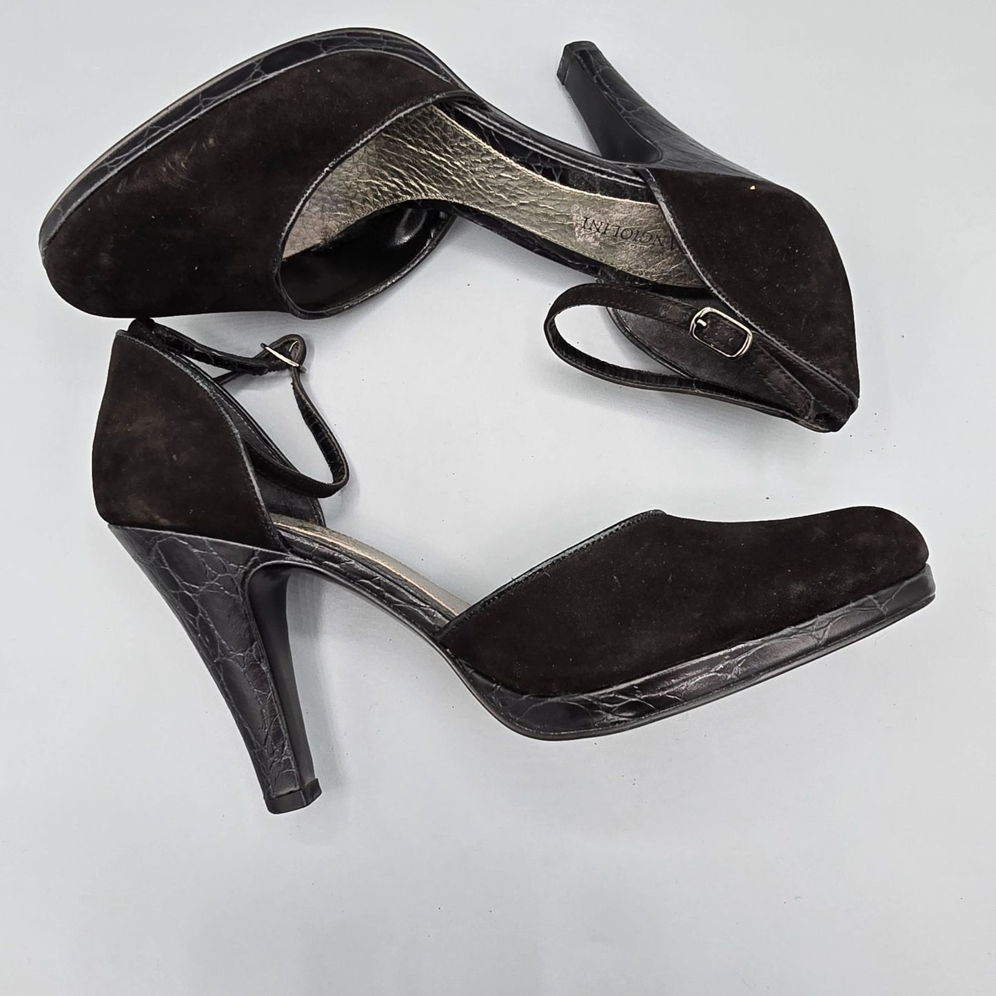 2010s Enzo Angiolini Eacallie Black Suede Ankle Strap D'Orsay Heels (7M)