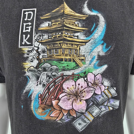 2010s DGK Dirty Ghetto Kids Pagoda and Cherry Blossom Skate Graphic T-Shirt (L)