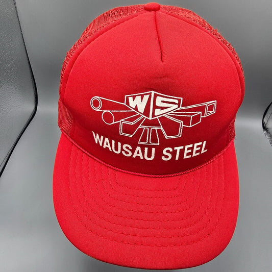 Vintage 80s/90s Wausau Steel Adjustable Mesh Back Red San Sun Trucker Hat