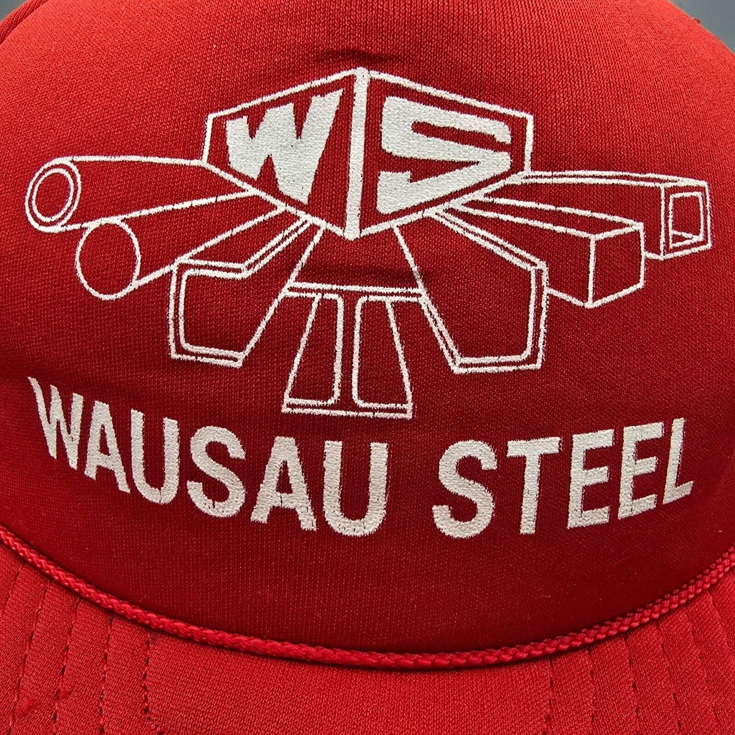 Vintage 80s/90s Wausau Steel Adjustable Mesh Back Red San Sun Trucker Hat