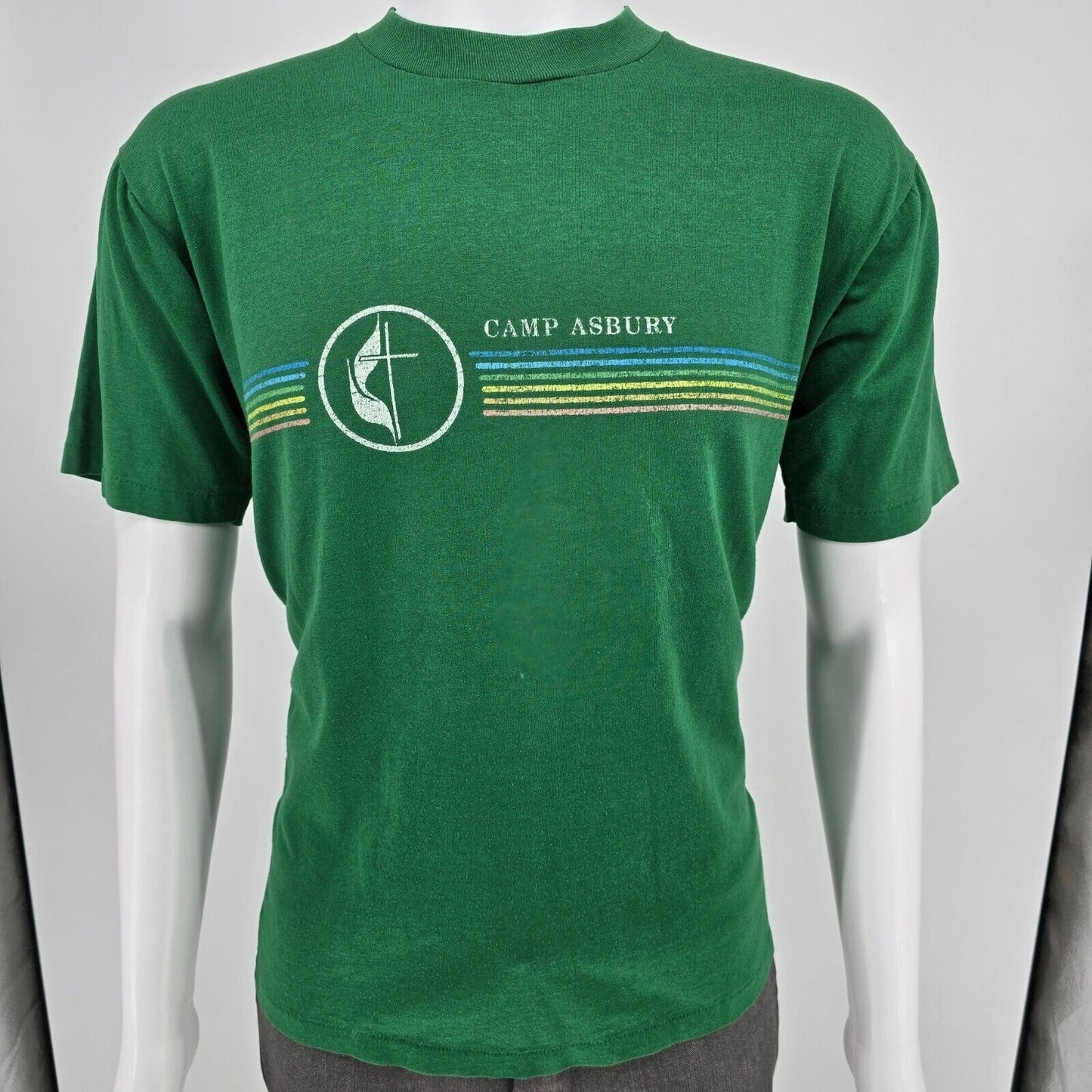 Vintage 1980s Camp Asbury United Methodist Cross & Flame Logo T-Shirt (M/L)