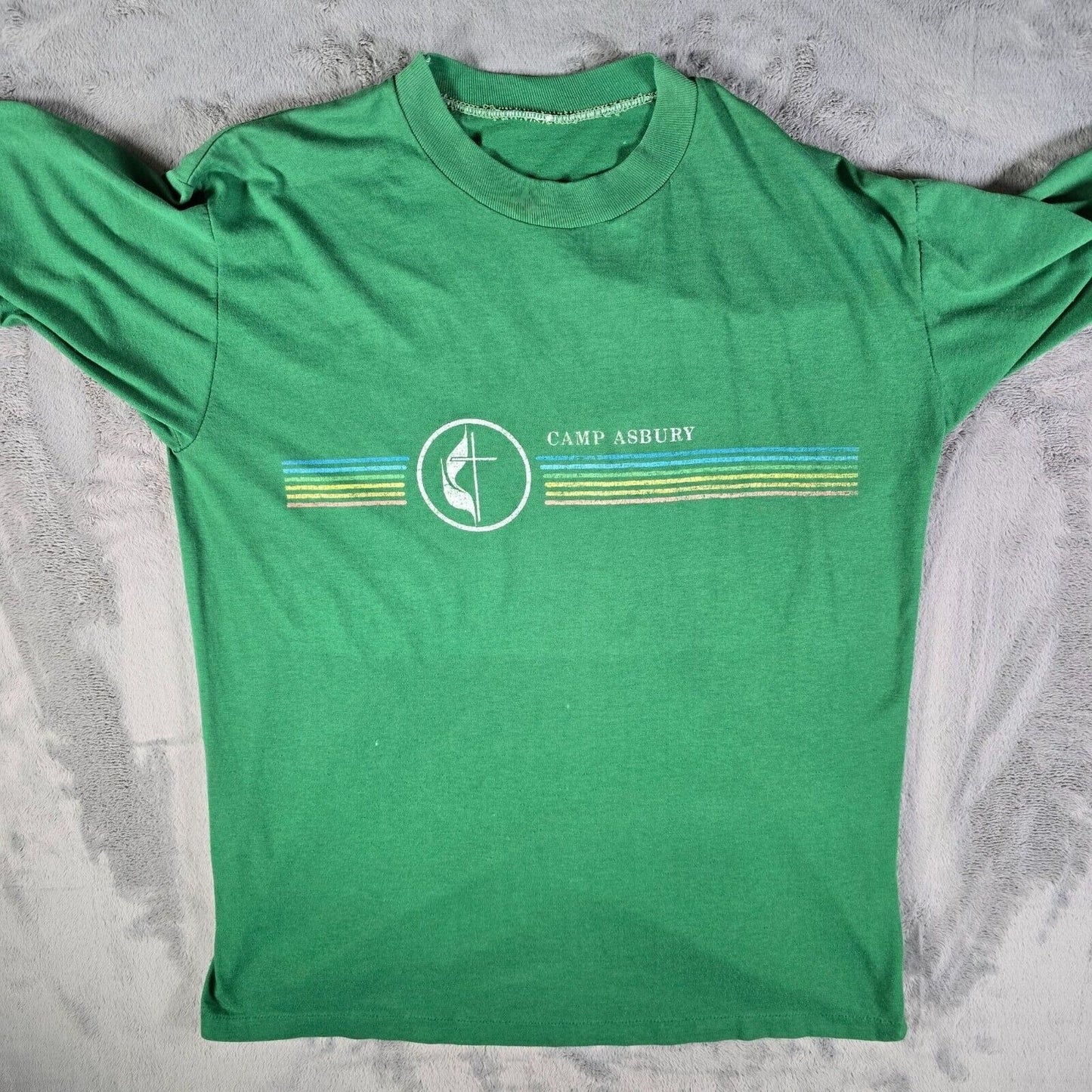 Vintage 1980s Camp Asbury United Methodist Cross & Flame Logo T-Shirt (M/L)