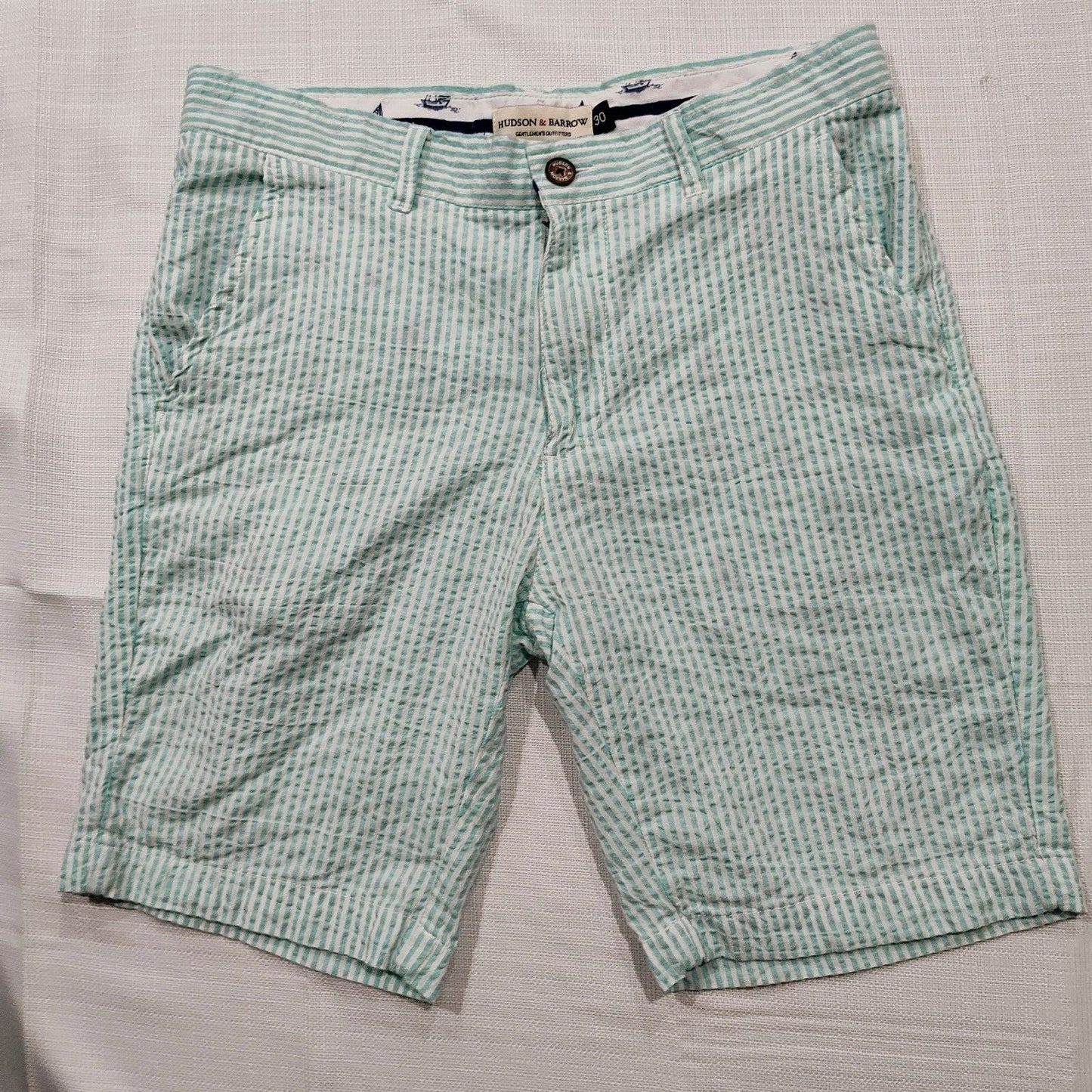 Hudson & Barrow Fair Aqua HB-7037133 Seersucker Shorts 9" Inseam (Size 30)