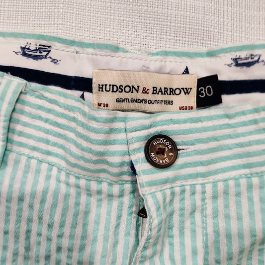 Hudson & Barrow Fair Aqua HB-7037133 Seersucker Shorts 9" Inseam (Size 30)