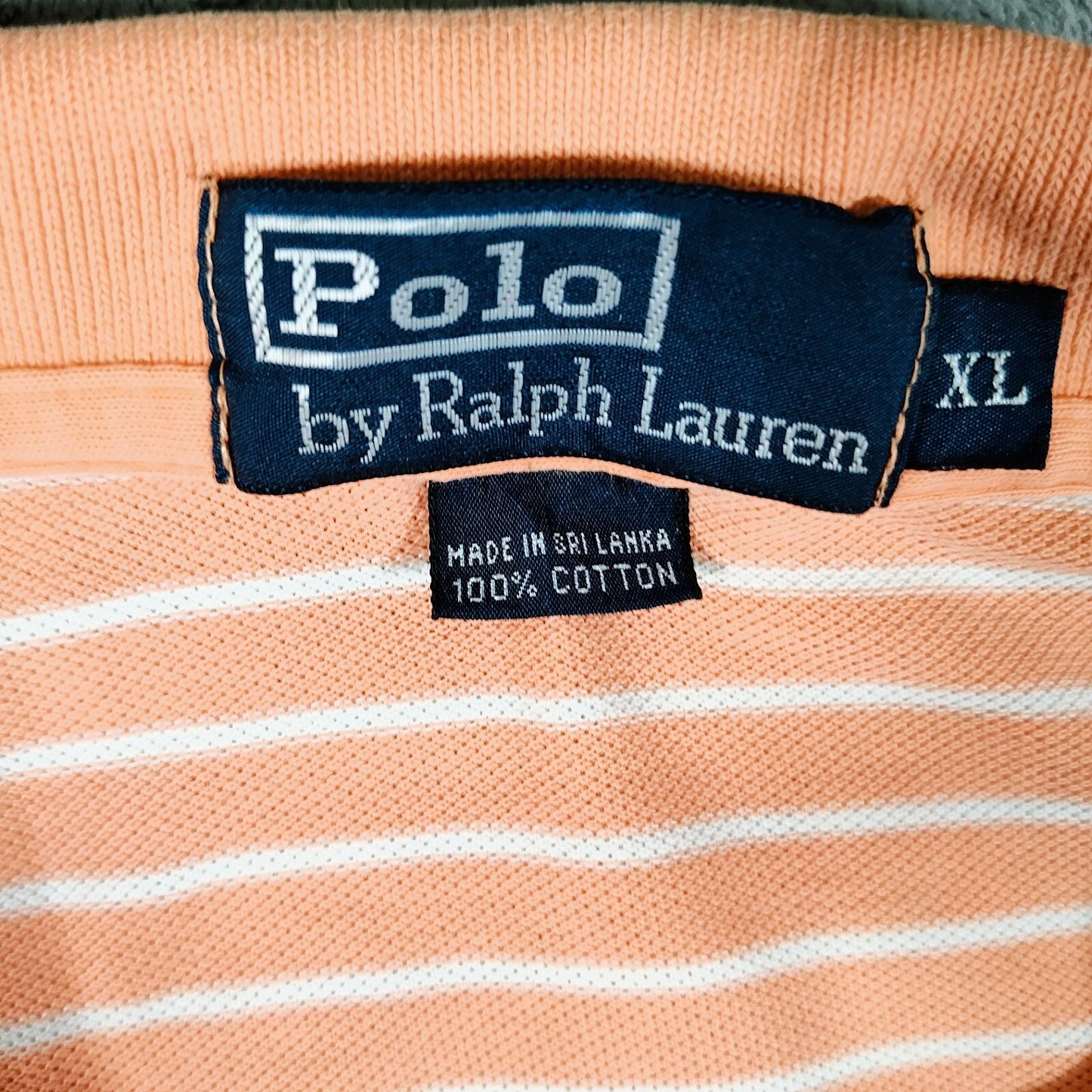 Polo by Ralph Lauren Orange Peach Striped Polo Blue Pony Logo (XL)