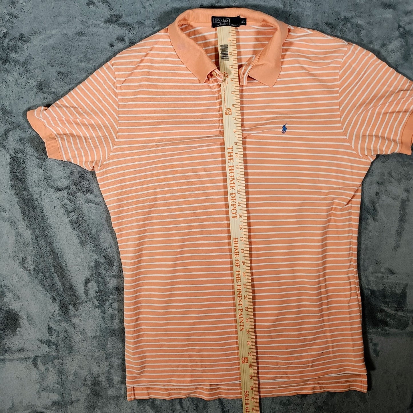 Polo by Ralph Lauren Orange Peach Striped Polo Blue Pony Logo (XL)