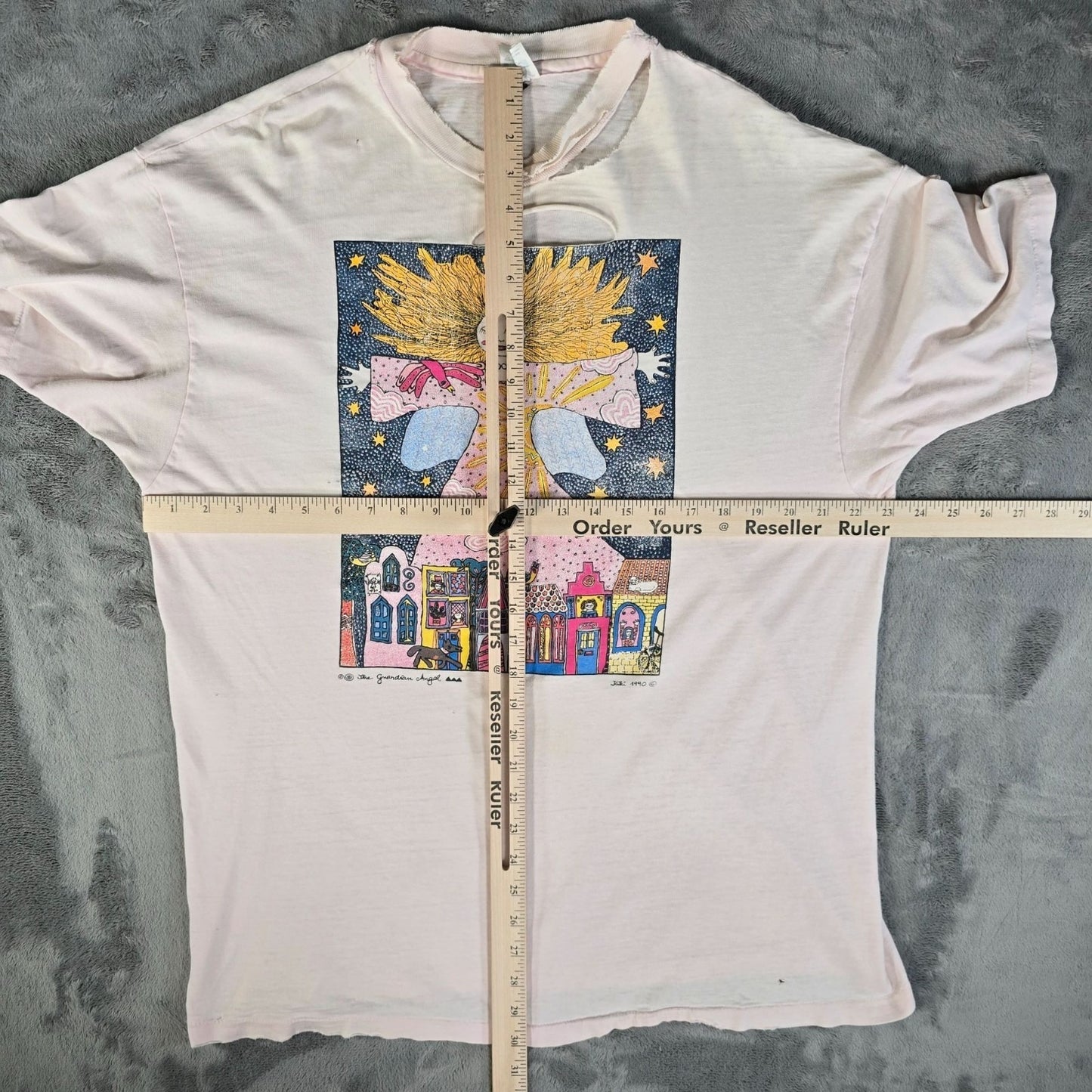 Distressed Vintage 1990s Hanes Beefy-T Kiki Suarez Guardian Angel T-Shirt (XL)