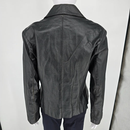 Vintage Y2K/Early 2000s Lee-Cobb Fitted Black Leather Blazer Jacket (Small)