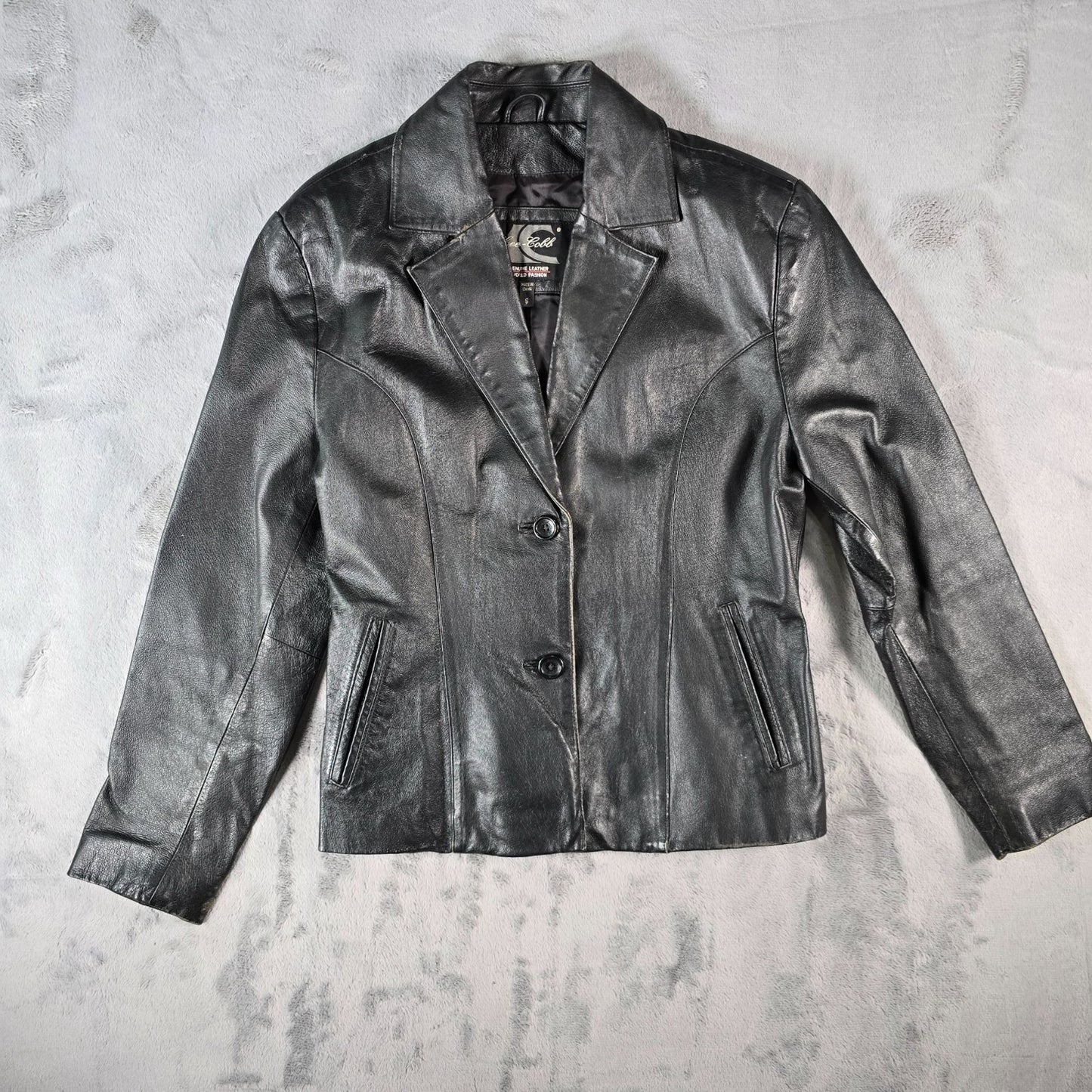Vintage Y2K/Early 2000s Lee-Cobb Fitted Black Leather Blazer Jacket (Small)