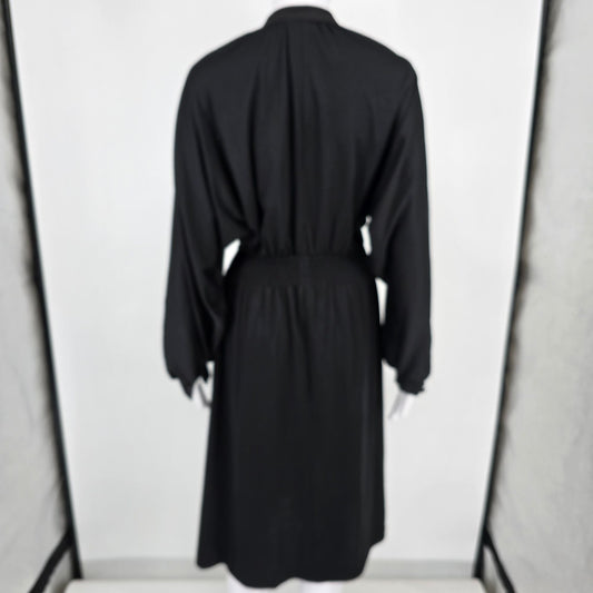 Vintage 1980s Made in USA Smocked Waist Batwing Sleeve Midi Dress (Size 12/L)