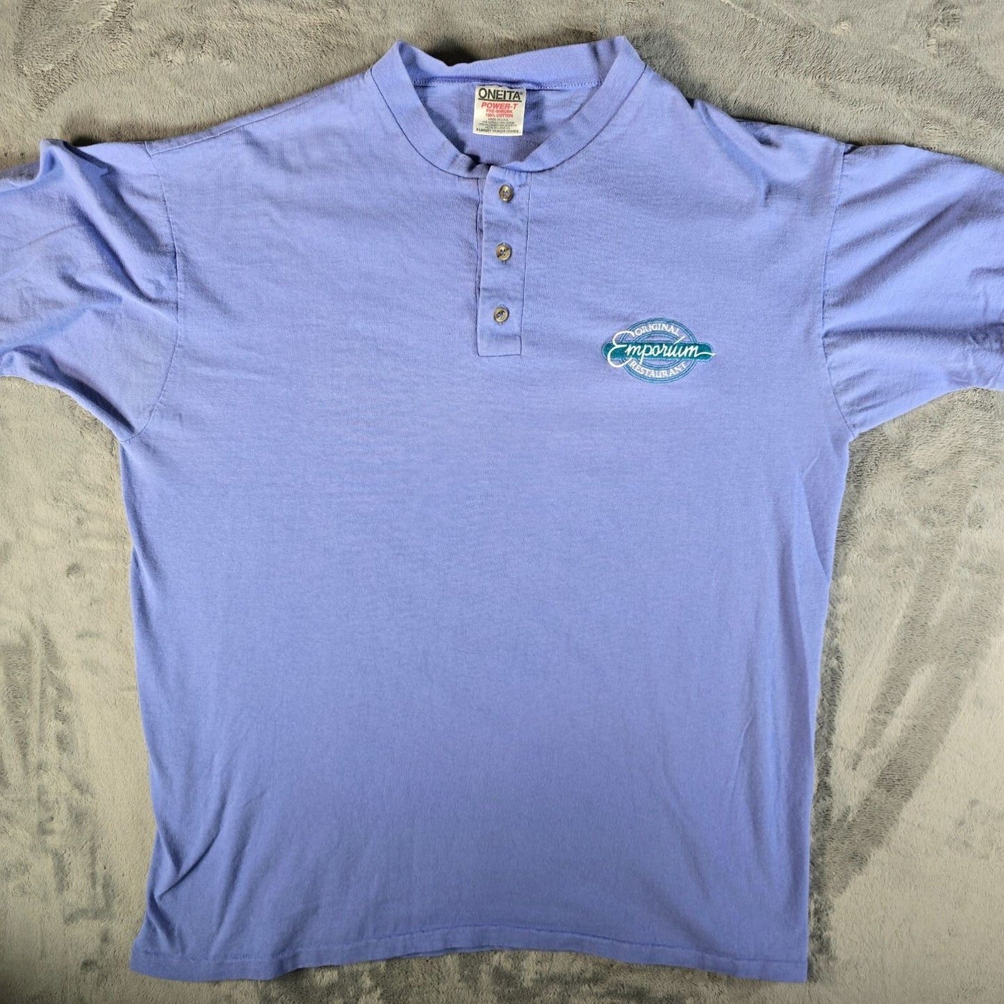 Vintage 1990s Oneita Power-T Original Emporium Restaurant Henley T-Shirt (XL)
