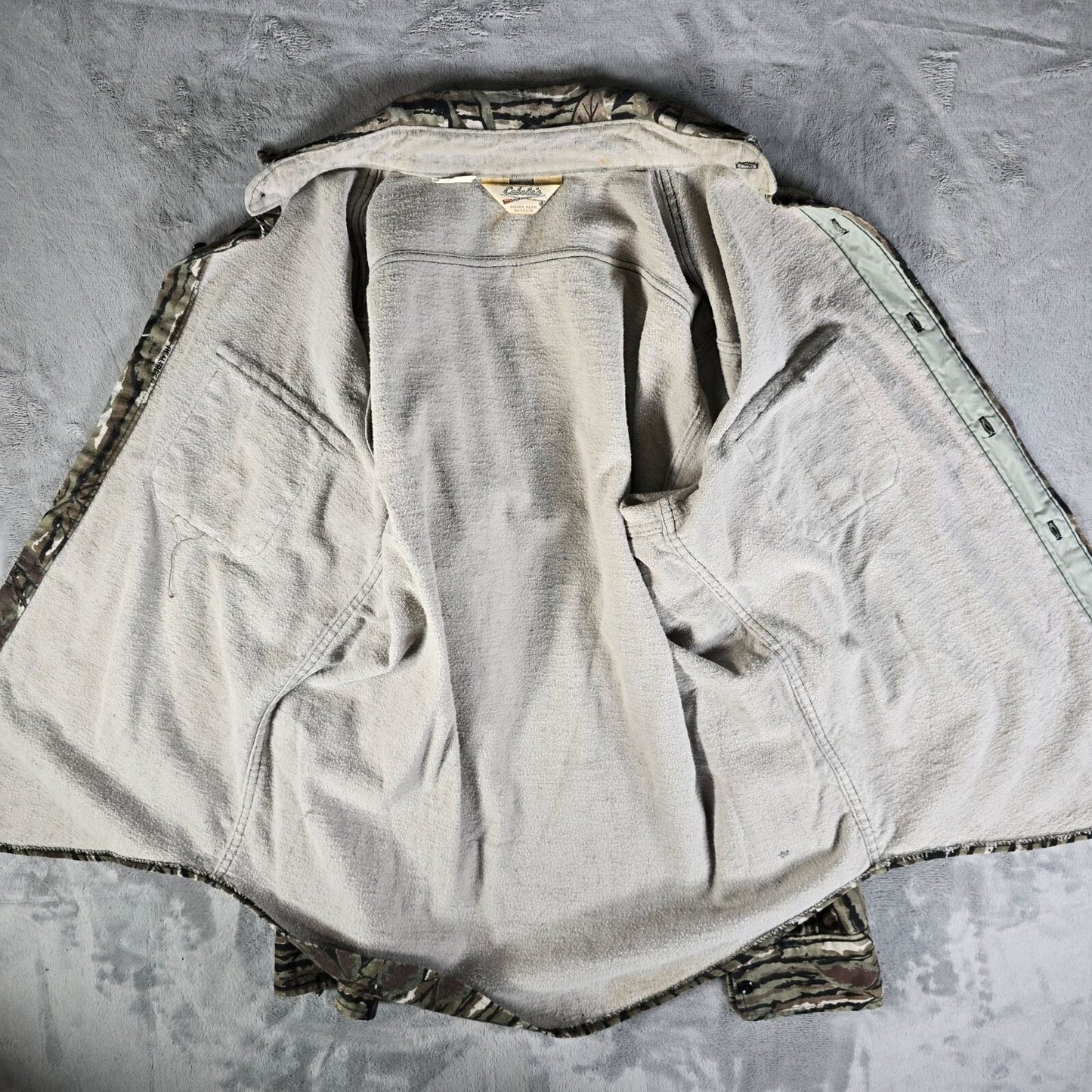 Vintage 1990s Cabela's Realtree Camouflage Made in USA Flannel Shirt Jacket L/XL