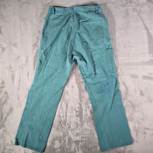 Vintage Y2K Distressed Teal Cotton Workwear Pants w/ Purple Stitching (33x30)
