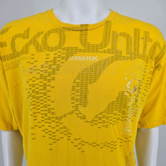 2000s Ecko Unltd Streetwear Pixel Rhino Logo Yellow Classic T-Shirt (2XL)