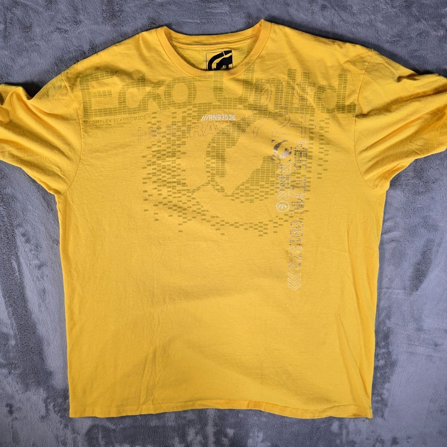 2000s Ecko Unltd Streetwear Pixel Rhino Logo Yellow Classic T-Shirt (2XL)