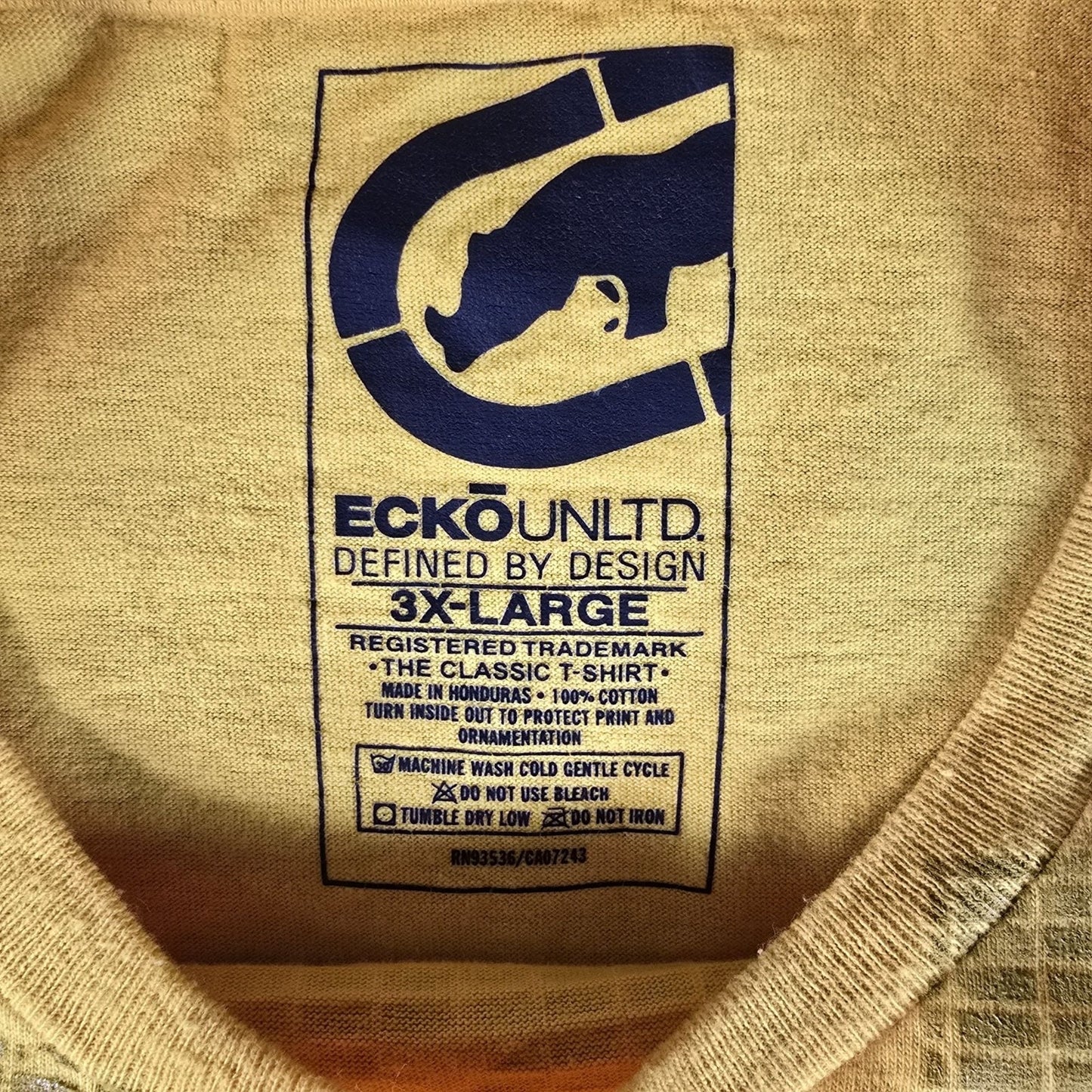 2000s Ecko Unltd Streetwear Pixel Rhino Logo Yellow Classic T-Shirt (2XL)