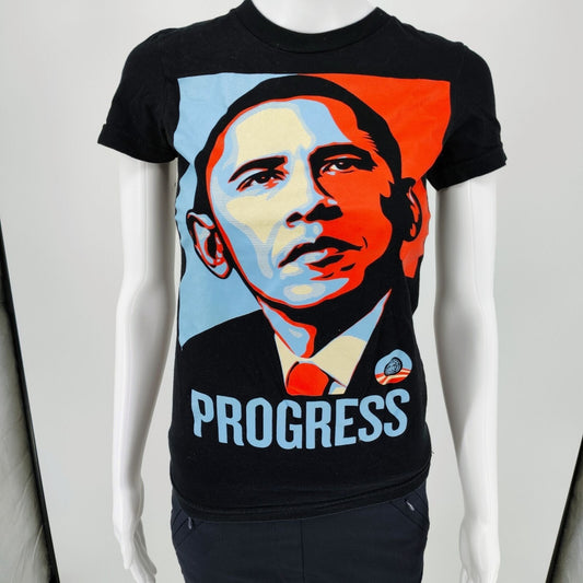 Obey Womens Barack Obama Made in USA "Progress" Black Graphic T-Shirt (Small)