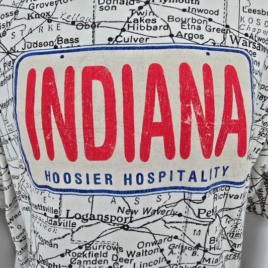 Vintage 1990s Indiana Hoosier Hospitality All Over Print Map T-Shirt (OSFA/3XL)