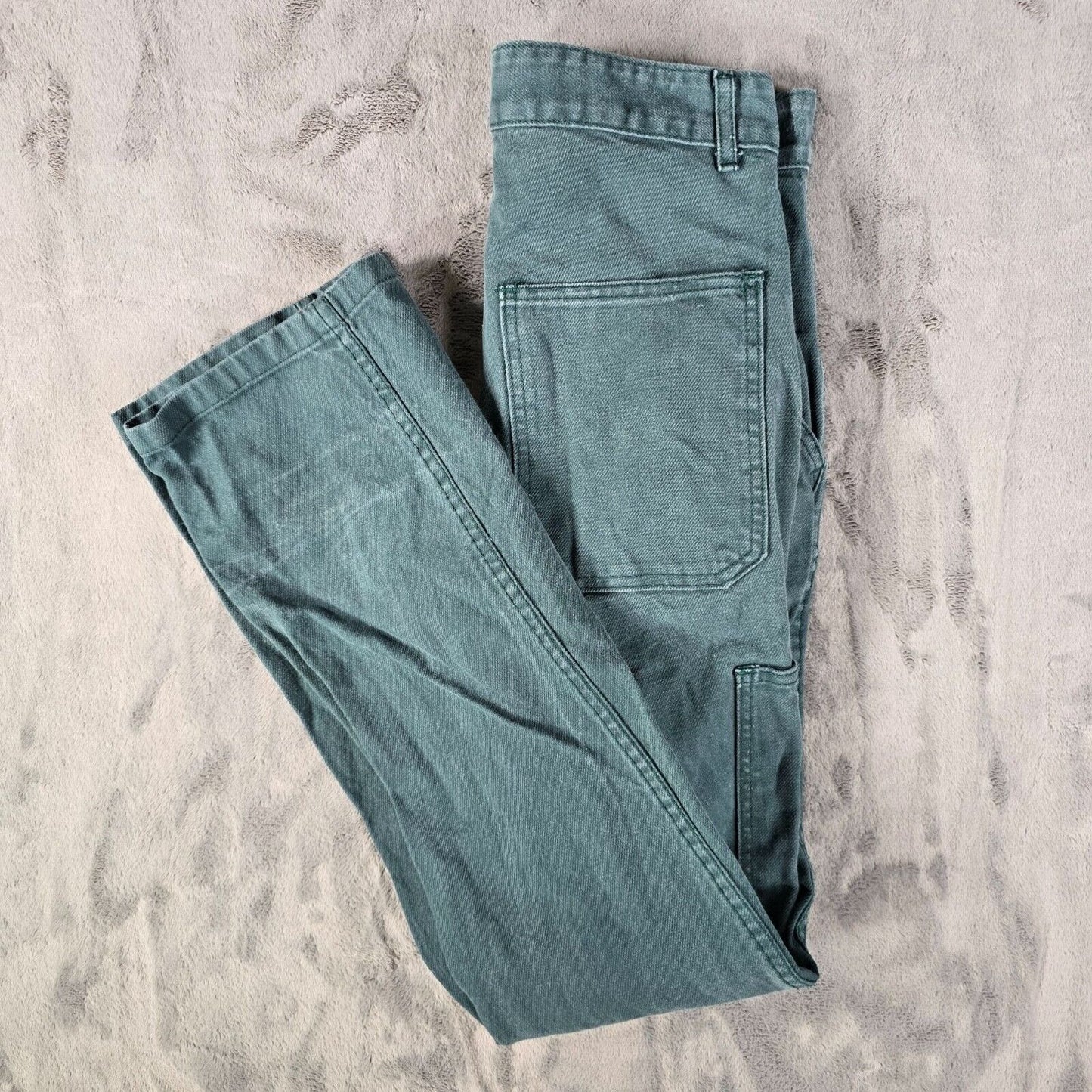 Vintage Y2K Distressed Faded Green French Twill Cotton Workwear Pants (28x30)