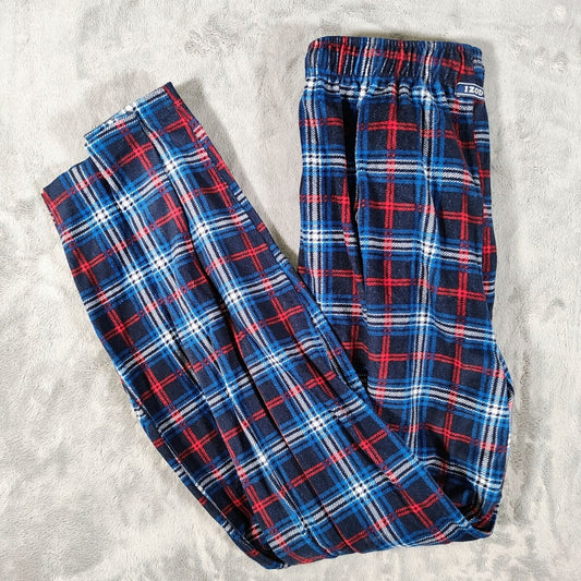 Izod Mens Red and Blue Plaid Fleece Pajama Sleep Pants (Medium)