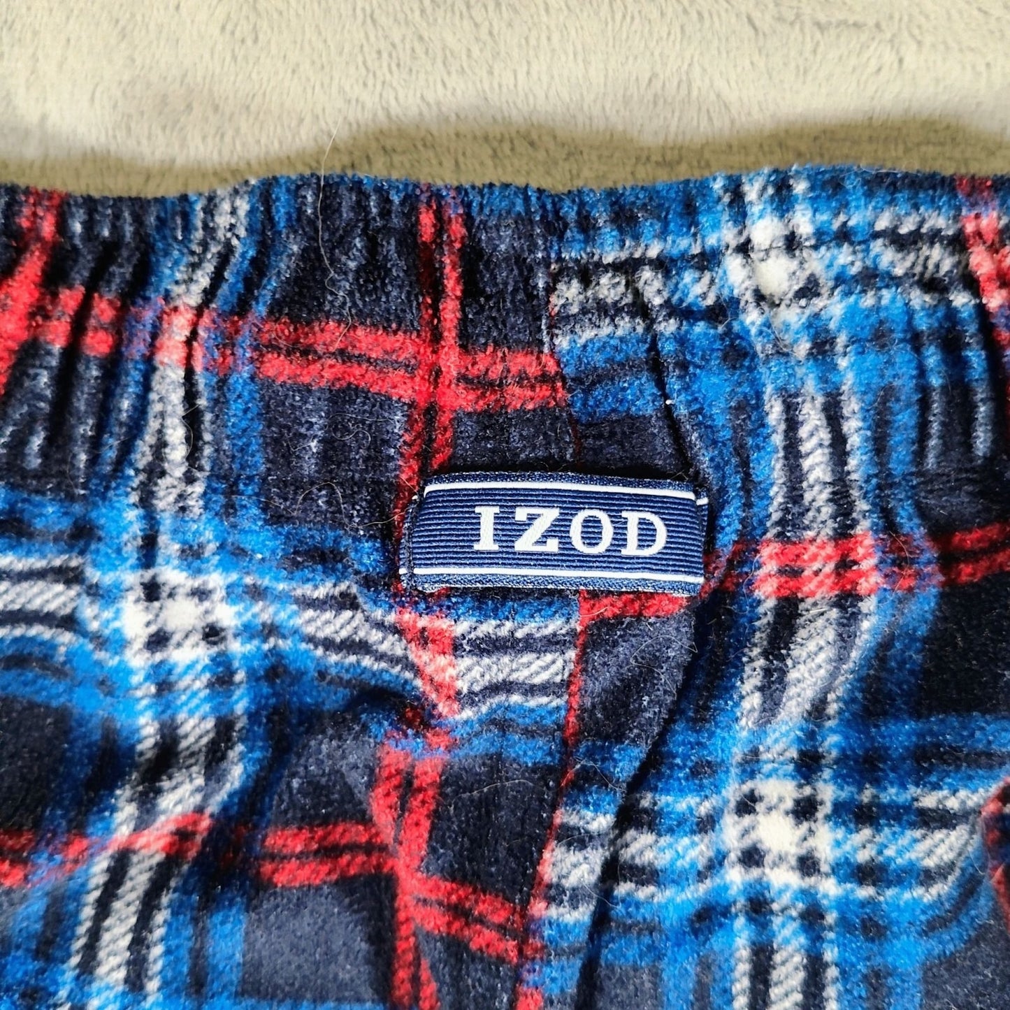 Izod Mens Red and Blue Plaid Fleece Pajama Sleep Pants (Medium)