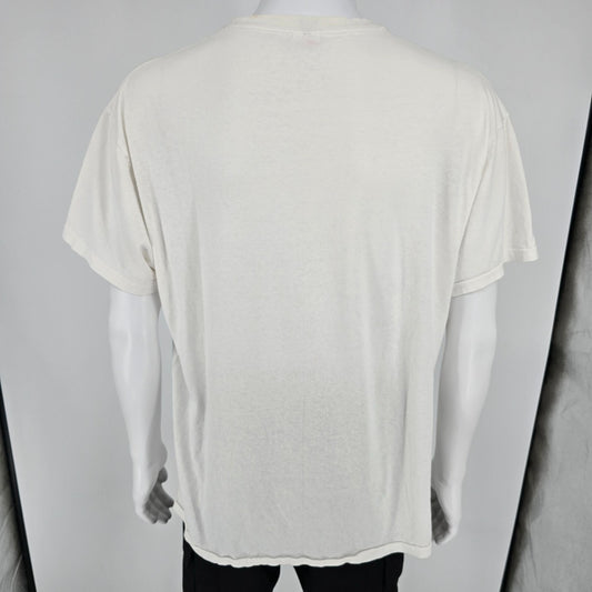 Vintage Y2K/ Early 2000s Hanes White Blank Single Stitch Cotton T-Shirt (L/XL)