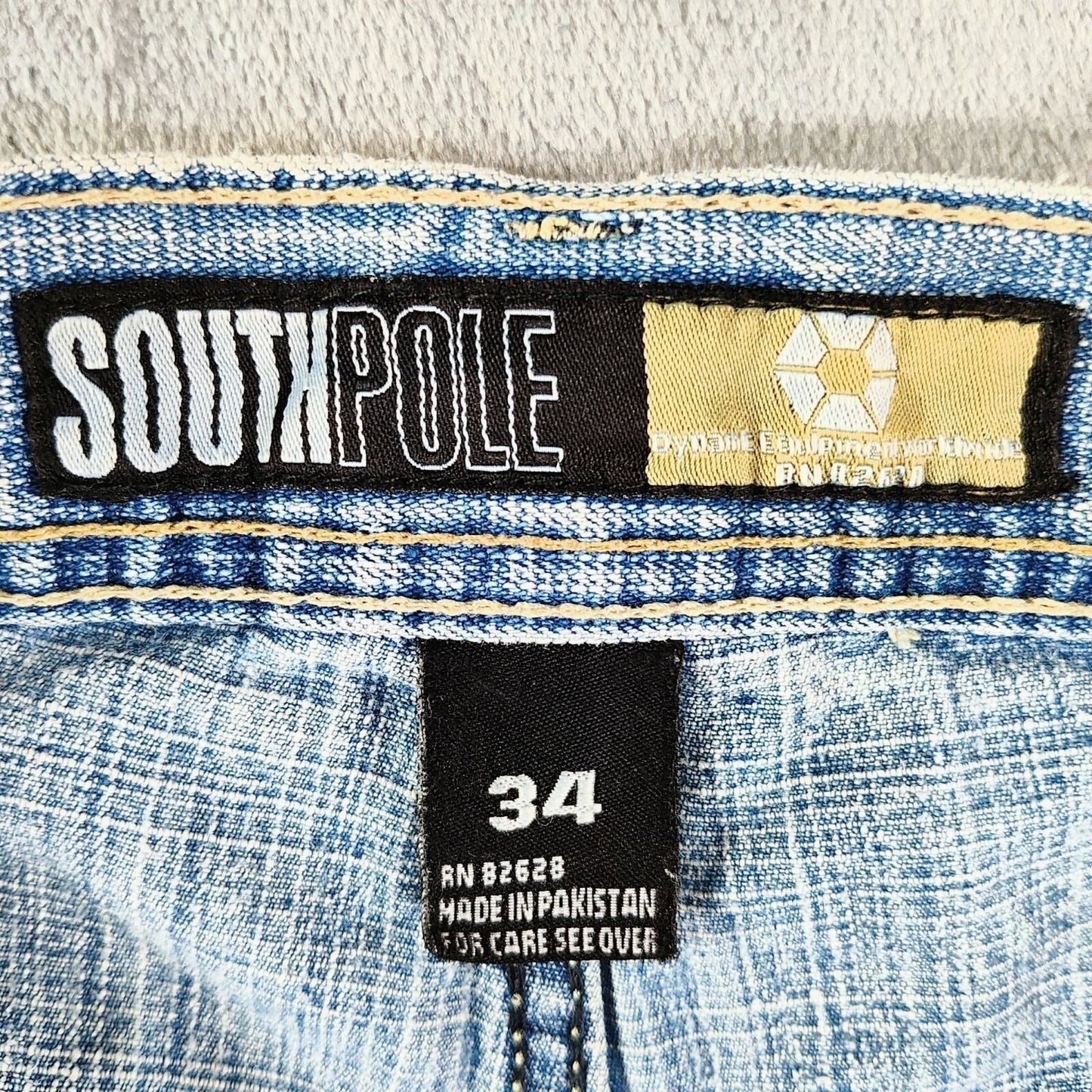 Y2K Southpole Men's Gold Tab Relaxed Fit Distressed Denim Jeans (Size 34x30)