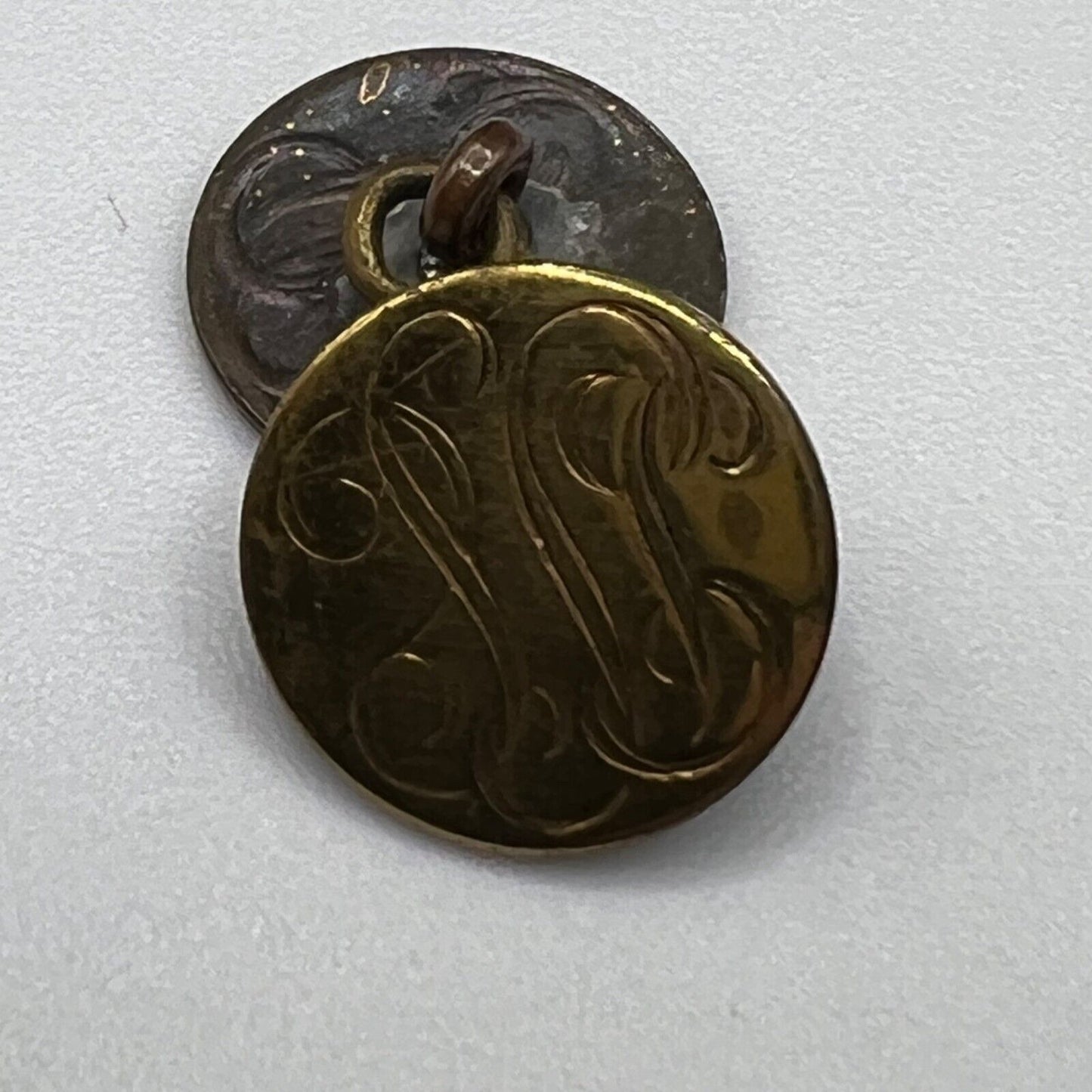 Vintage Unmarked Art Deco Aesthetic Gold-tone Chain Link Engraved Motif Cufflinks