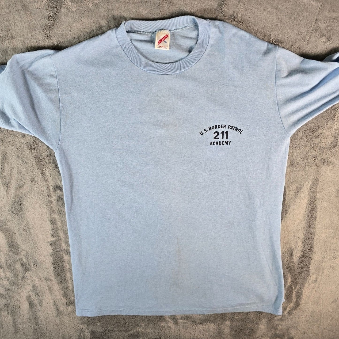 Vintage 1980s U.S. Border Patrol Academy Mean Green 211 Map Graphic T-Shirt (L)