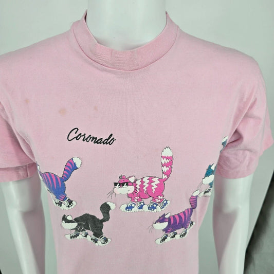 Vintage 1990s Coronado Puffer Print Sneaker Cats Graphic T-Shirt (Small)