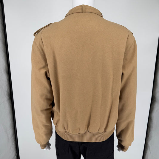 Vintage 1980s Members Only Tan Wool-Blend Padded Bomber Jacket (Size 44/L)