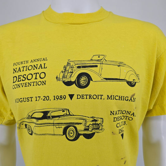 Vintage 1989 National DeSoto Convention T-Shirt XL Yellow Classic Cars Graphic Tee