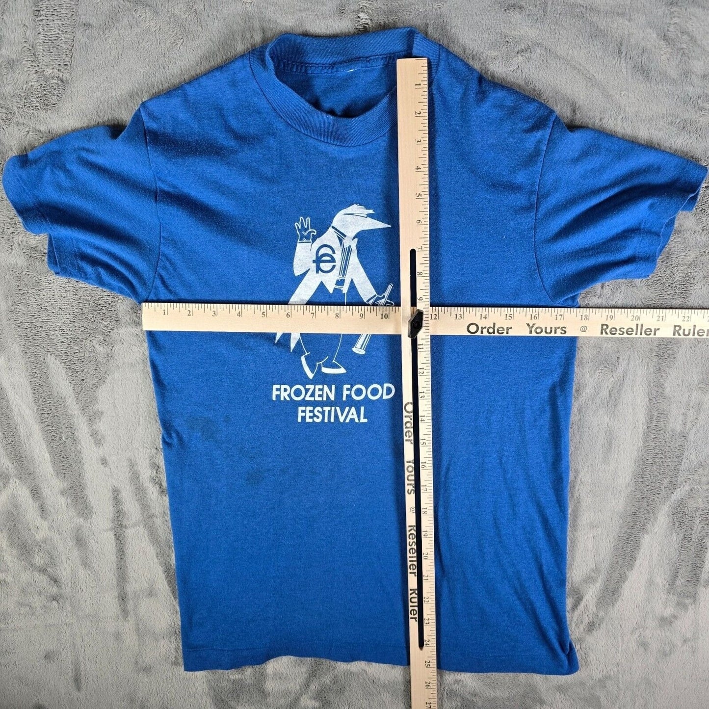 Vintage 1980s Blue Frozen Food Festival Mascot Logo Single Stitch T-Shirt (XS)