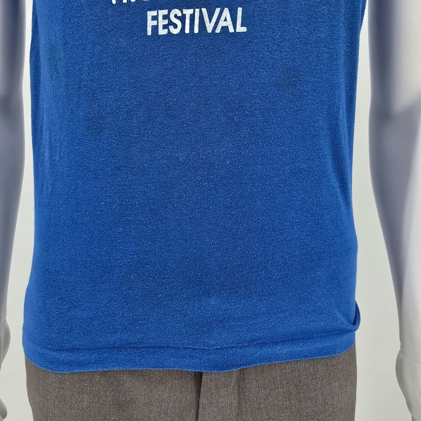 Vintage 1980s Blue Frozen Food Festival Mascot Logo Single Stitch T-Shirt (XS)
