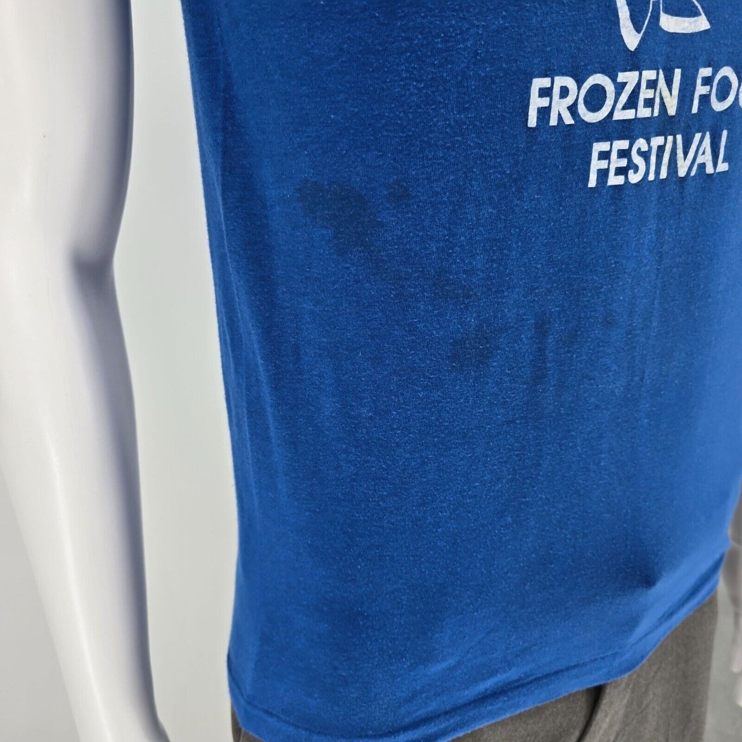 Vintage 1980s Blue Frozen Food Festival Mascot Logo Single Stitch T-Shirt (XS)
