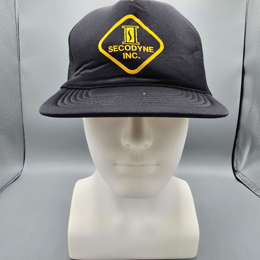 Vintage Secodyne Inc. Adjustable Snapback Black & Yellow Mesh Trucker Cap