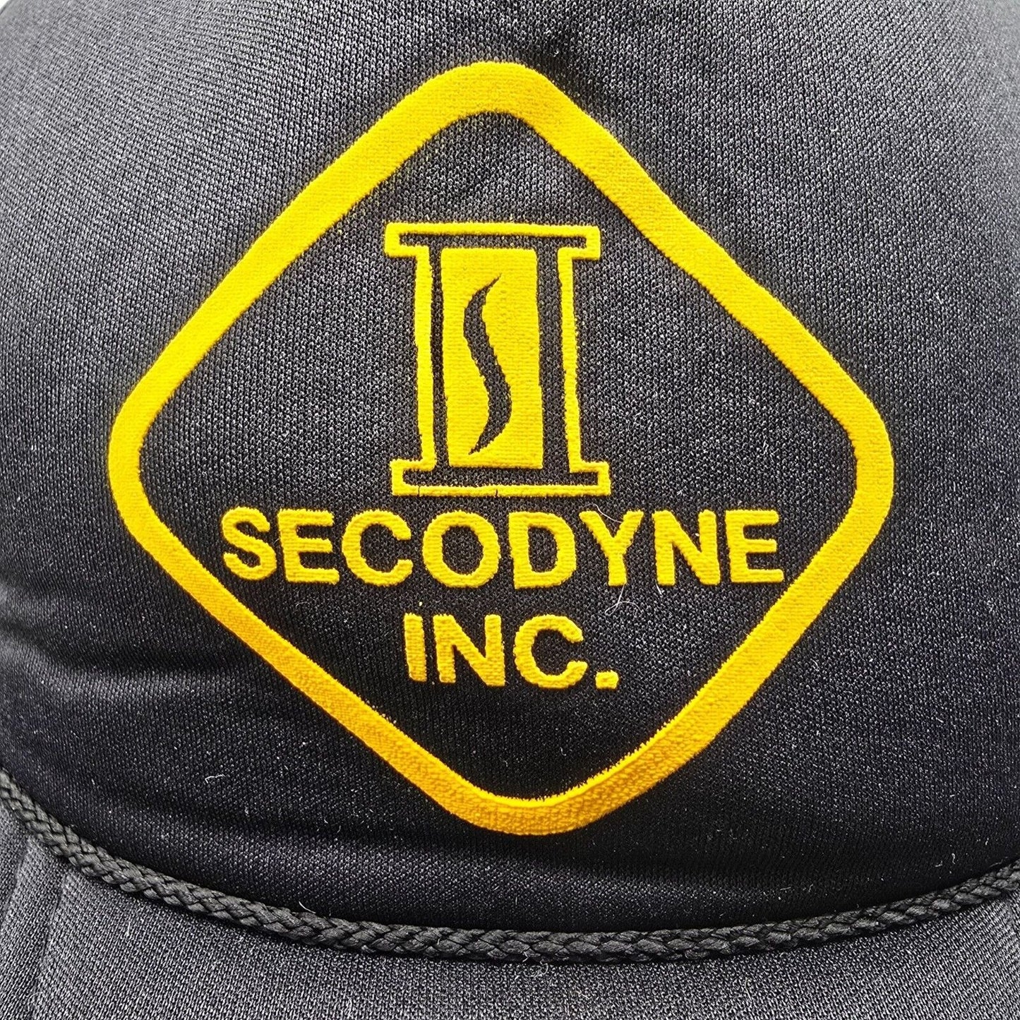 Vintage Secodyne Inc. Adjustable Snapback Black & Yellow Mesh Trucker Cap