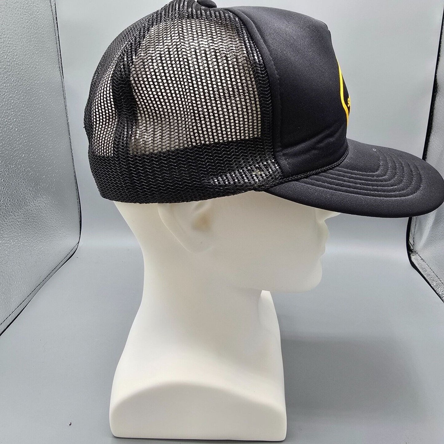 Vintage Secodyne Inc. Adjustable Snapback Black & Yellow Mesh Trucker Cap